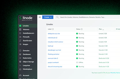 Captura de pantalla de Linode Cloud Manager .